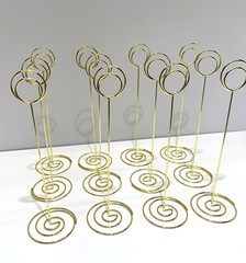 Gold Tone Mini Circle Hoop Table Numbers Stand Place Card Holders 8 1/2″ Tall