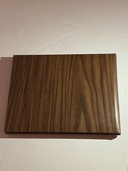 Beautiful guest book with wood vinyl wood print cover “guests” In gold cursive.