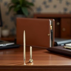 2Pcs Gold Pen & Pen Stand Round Pen Holder – Metal Attached to – Signing Pen Set