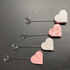 18Pc Heart Photo Holders Pink White Wire Memo Clip Wedding Place Card Stands