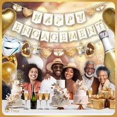 Pirese Happy Engagement Banner, Just Engaged Gold