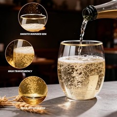 40 Pack 12oz Plastic Stemless Wine Glasses wihth Disposable 40-Pack Gold Rim