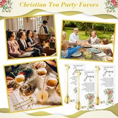 50 Sets Christian Tea Party Favors – Jesus Teaspoons & Prayer Cards, 6.5″ Gold C