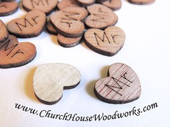 Mr, Mrs, Bride, Groom heart shaped, wood confetti, for rustic wedding, USA,decor