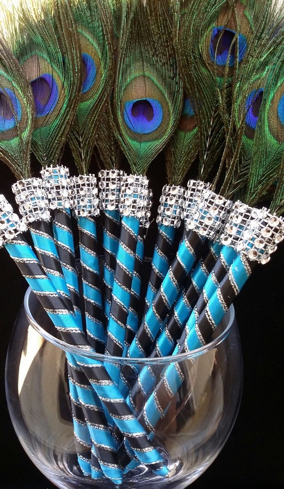 12 Peacock Feather Pen PartyFAVOR for Weddings,Sweet16,Bridal S,Quinceañera,Boda