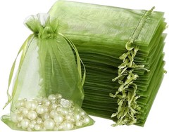 Versatile Green Organza Bags, 100-Piece Set for Weddings and Christmas Gifts