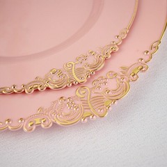 10 DUSTY ROSE GOLD 8″ Round Plastic Salad Dinner PLATES Embossed Baroque Rim