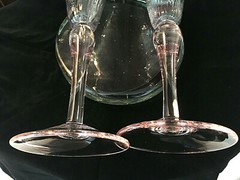Pair Mega GIANT 40oz/16» Tall CHAMPAGNE Toasting FLUTES Clear Crystal/Pink Stem