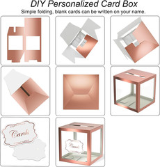 Rose Gold Clear Window Cards Box, Cards Receiving Box for Birthday, Wedding, Bri