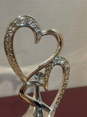 2010 Studio His & Hers Wedding Cake Topper 886705 Double Heart Silver Rhinestone