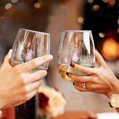 Set of 2 Stemless Wine Glassware with Rose Inside, 20 OZ Large Stemless