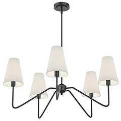 ;30″ Dia 5-Arm Classic Chandeliers Matt Black with White Black/White Shade
