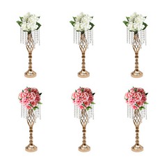 6Pc Gold Crystal Flower Stands 55cm (21.7in) Wedding Centerpiece Holders
