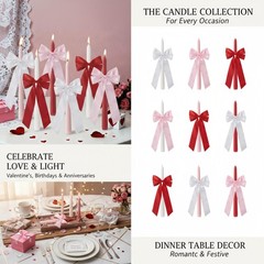 SRCVYLT 6 Pcs Valentines Candle Sticks Bow Taper Medium, pink red white