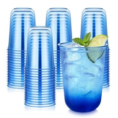 Pack of 50 Blue 16oz Disposable Plastic Cups – Clear Stemless Wine Drinking