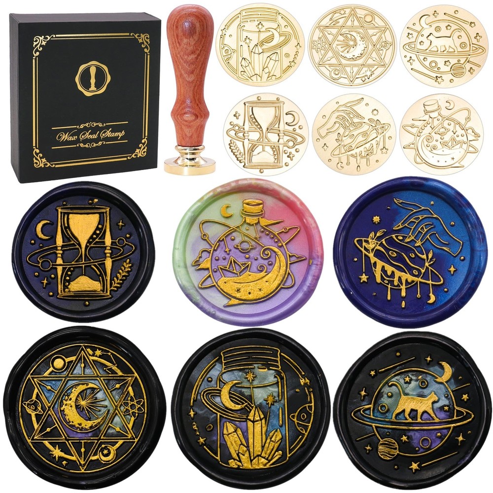 SWANGSA Magic Space Wax Seal Stamp Gift Box Set, Vintage 6 Sealing Stamp Head…