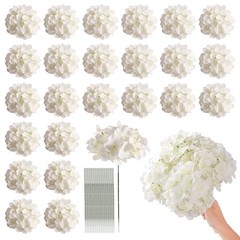 Pcs Hydrangea Artificial Flowers Bulk, Faux Hydrangea Full Flowers 24 White