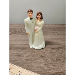 Vintage Wedding Cake Topper Lot 4pc Wilton Bride Groom Retro Lace Floral 1993