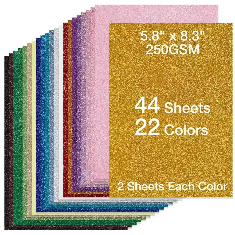 44 Sheets Glitter Cardstock Paper, 22 A5 (8.3” x 5.8”), 44 Sheets-22 Colors
