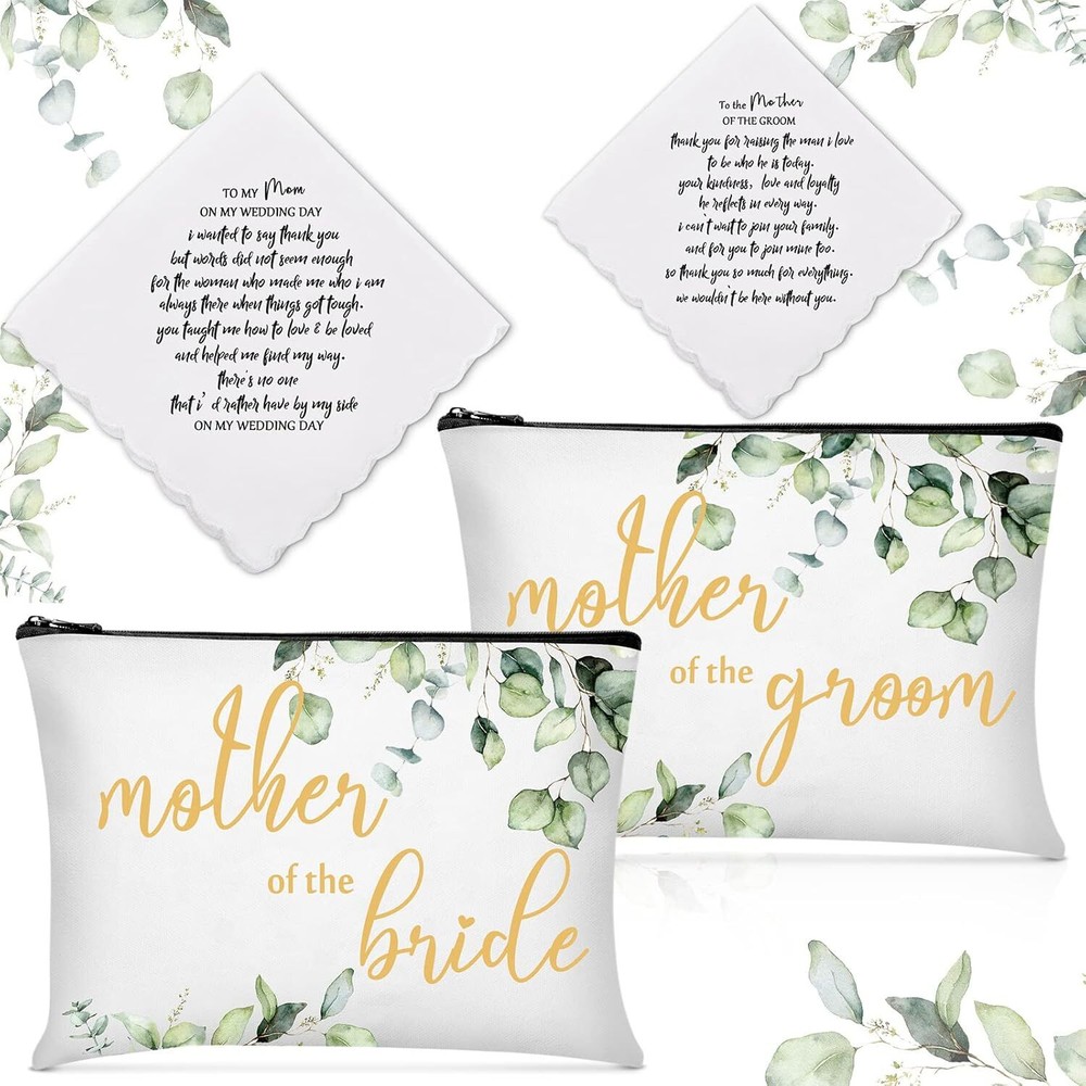 4 Pieces Mother Of The Groom Gifts Cosmetic Bag Wedding Handkerchief Set Mother