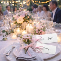 200 PCS Table Setting Place Name Cards 15.75 Inch Velvet Ribbon 3.54×1.57 In