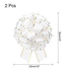 2 Pcs 10 Inch Large Pull Bow Car Ribbon with Gold Edge for Wrapping, White