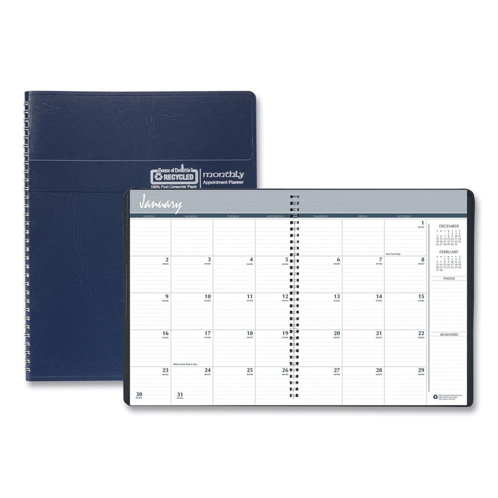 House of Doolittle 2026 Monthly Planner 8.5″ x 11″, Faux Leather Cover, Blue …