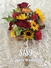 Wedding flowers bridal bouquets decoration sunflowers cranberry burgundy Pkg