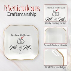 OASSIE Wedding Gifts for Couple 2025 – Mr & Mrs 4″x4″ Ceramic Jewelry Dish Tr…