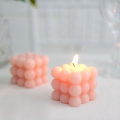 2 BLUSH Bubble Cube Unscented Paraffin Wax CANDLES Wedding Centerpieces Events