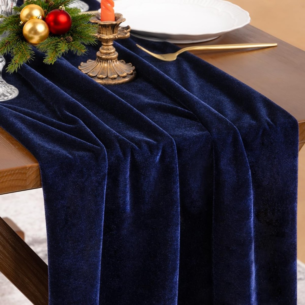 Socomi 2pcs Navy Blue Velvet Valentine’s Day Table 20″ x 120″ x 2pcs,
