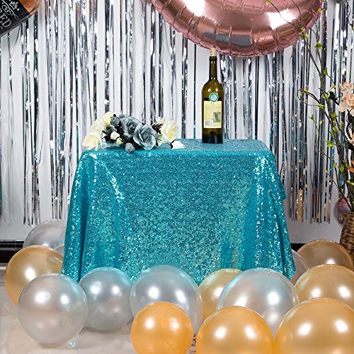 Sequin Tablecloth 50″ x 50″ Small Square Sparkly 50″ x 50″ (Square) Turquoise