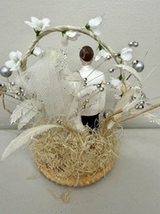 Vintage Wedding Cake Topper Bride and Groom Figures Chalkware Floral Arch