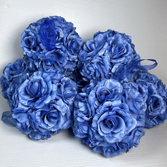 8 pcs 6″ Blue Kissing Flower Ball Wedding Fabric Rose Pomander Party decoration