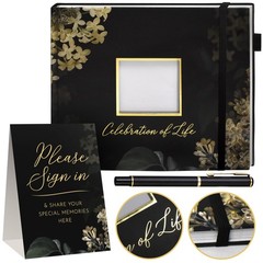 Elegant Black Funeral Guest Book , 10 x 8 Inches 120 Pages for…