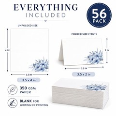 56 PCS Dusty Blue Florals Table Tent Place Cards 2×3.5 Inches Wedding Bridal