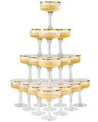 20 Pack Plastic Champagne Tower, 7oz Champagne Coupe glasses Unbreakable Gold