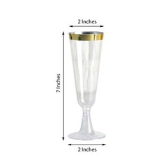 5 oz Clear with Gold Rim Plastic Champagne Disposable Glasses Party TABLEWARE