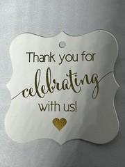 Gold Foil Card-stock Party Favor Tags, Thanks for Celebrating with Us-Qty 32