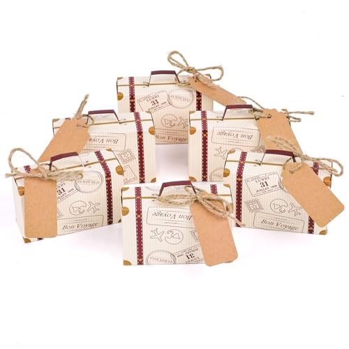 30PCS Mini Suitcase Favor Boxes, Party Favor Candy Box Vintage Kraft Paper