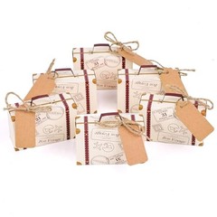 30PCS Mini Suitcase Favor Boxes, Party Favor Candy Box Vintage Kraft Paper