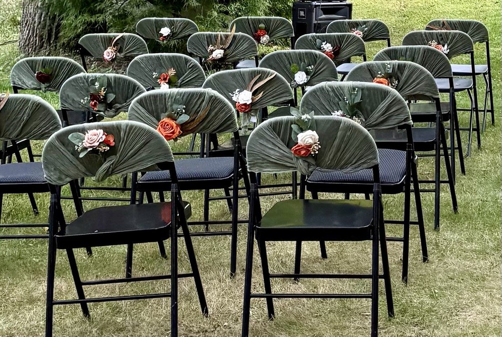 39 Artificial Flower Bundles And 60 Sage Green Chair Sashes