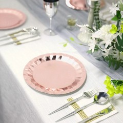 25 ROSE GOLD 9″ Metallic Round Paper Salad Dinner Plates Geometric Design