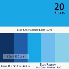 Blues Cardstock Art Paper 20 Sheets 12 x 12 Craft Cover Stock Stash Pack- Ass…