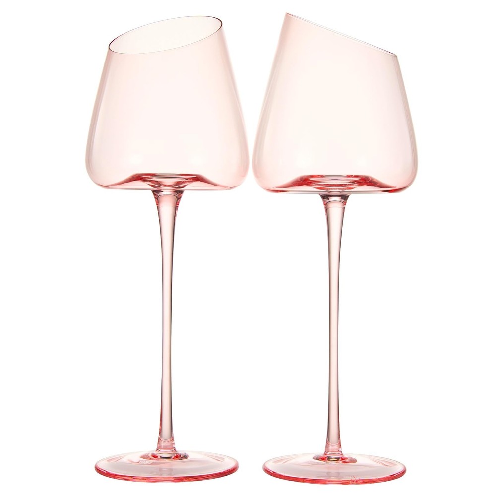 Khen Pink Wine Glasses, Gift | Set of 2 | Rose Blush Colored 18oz Slanted Gla…