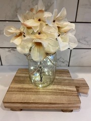 Hydrangea Lighted Mason Jar, Jute Bow, Fairy Lights, Custom Colors Available