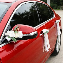 6 Pcs Ivory & White Rose Wedding Car Decoration Kit – Bouquet Door Handle & Rear