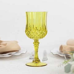 GREEN 6 Plastic 8 oz Crystal Cut Goblets WINE GLASSES Party Events Decorations