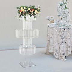 5-Tier Clear Acrylic Flower Stand 43.3in With Crystal Pendants for Wedding