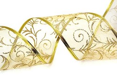 Gold Wired Ribbon Sheer Glitter Organza 2.5 in Ribbon Gold ( 2.5 in x 50 yd )
